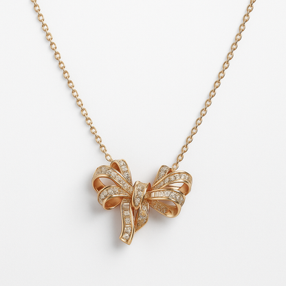 Elegant Diamond Bow Knot Pendant Necklace in Gold