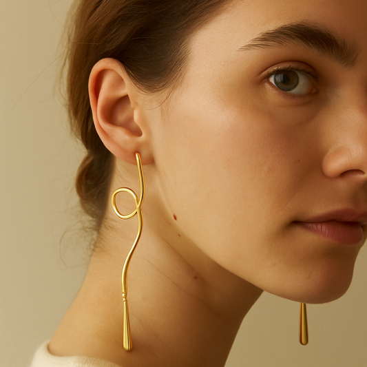 "Fluid Muse" Gold Swirl Dangle Earrings