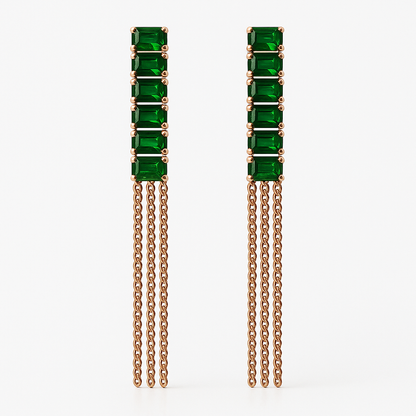 Emerald Cascade Chain Drop Earrings