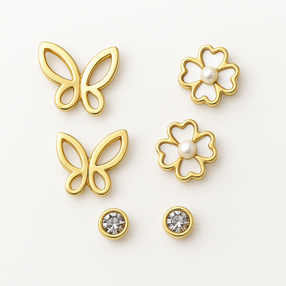 Golden Charm Interchangeable Stud Earring Set