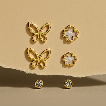Golden Charm Interchangeable Stud Earring Set