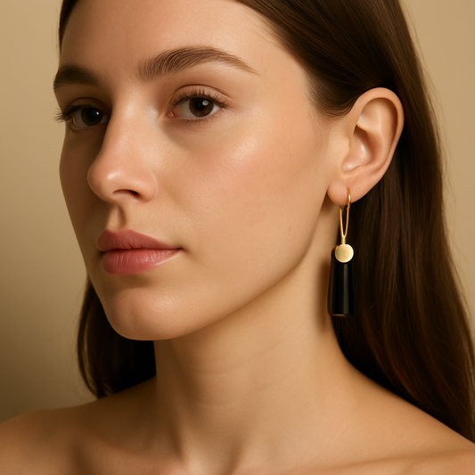Elegant Noir &amp; Gold Geometric Drop Earrings