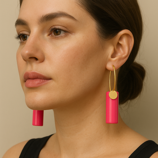 Hot Pink Bar Drop Earrings