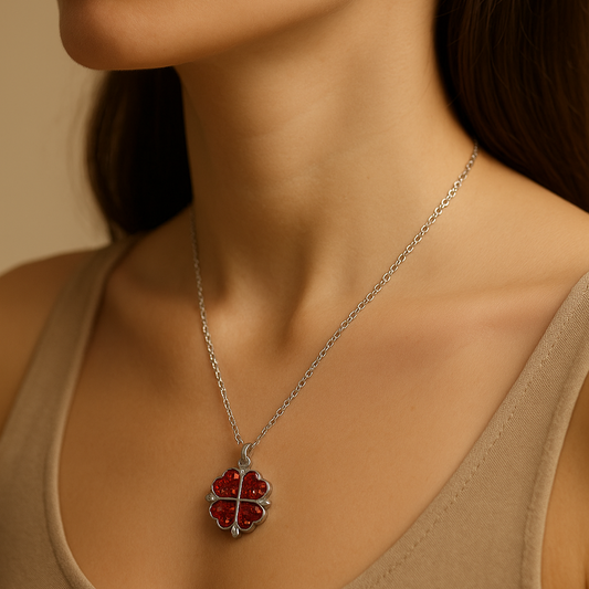 Magnetic Love Clover Necklace (Red & Black Reversible)