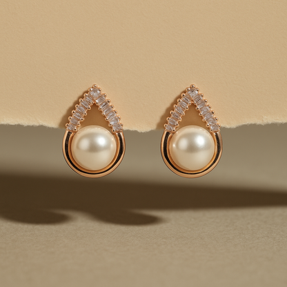 Elegant Teardrop Pearl & Pave Crystal Stud Earrings