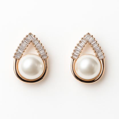 Elegant Teardrop Pearl & Pave Crystal Stud Earrings