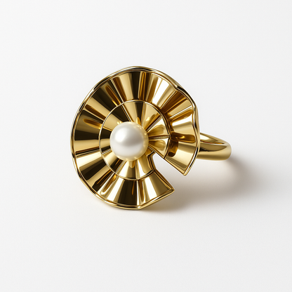 Golden Nautilus Pearl Ring