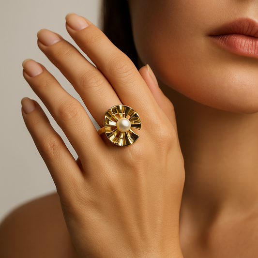 Golden Nautilus Pearl Ring