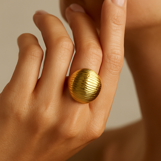 Golden Horizon Ribbed Dome Ring