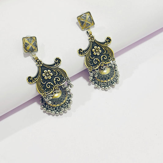 Peacock Style Oxidised Jhumka Earrings
