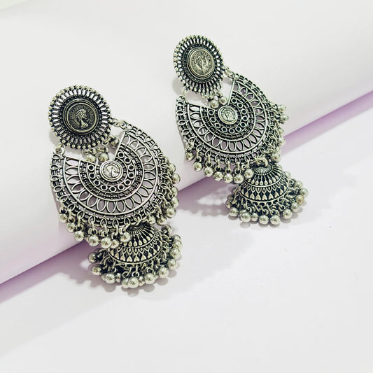 Bell Shaped Oxidized Jhumka Earrings