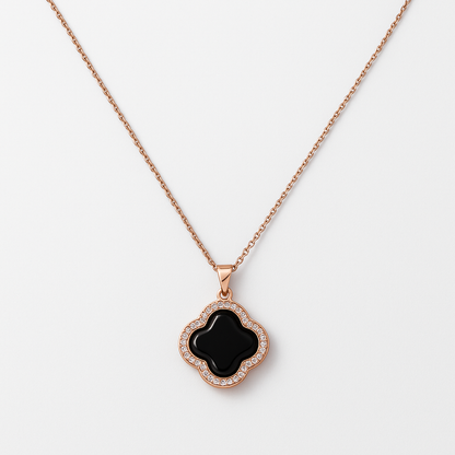 Black Clover Necklace | Rose Gold Waterproof Anti-Tarnish Quatrefoil Pendant