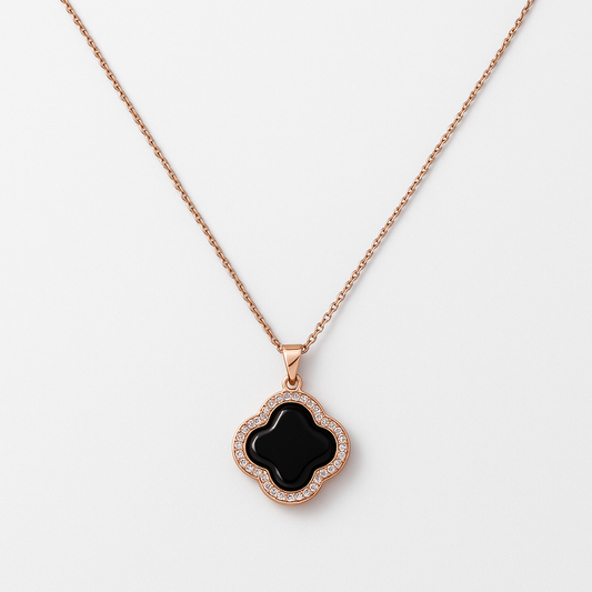 Black Clover Necklace | Rose Gold Waterproof Anti-Tarnish Quatrefoil Pendant