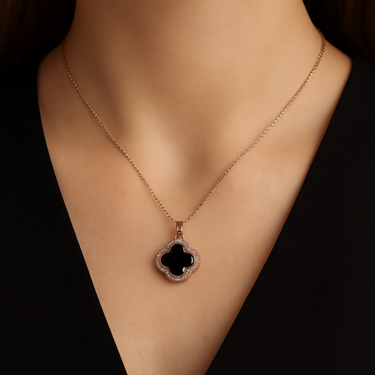 Black Clover Necklace | Rose Gold Waterproof Anti-Tarnish Quatrefoil Pendant