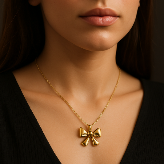 Dainty Bow Pendant Necklace | Waterproof Anti-Tarnish Gold Plated Stainless Steel