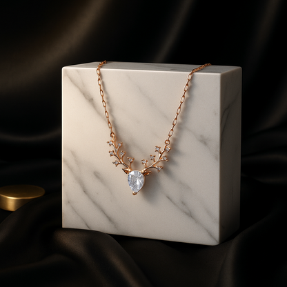 Deer Antler Reindeer Necklace | Rose Gold Waterproof Anti-Tarnish Pendant