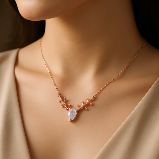 Deer Antler Reindeer Necklace | Rose Gold Waterproof Anti-Tarnish Pendant