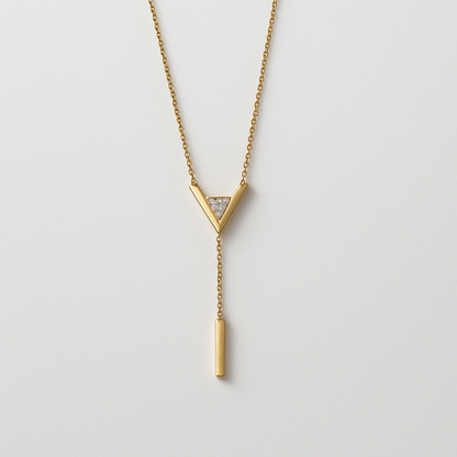 Golden Delta Lariat Necklace with Diamond Accents