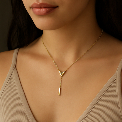 Golden Delta Lariat Necklace with Diamond Accents