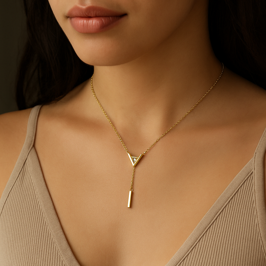 Golden Delta Lariat Necklace with Diamond Accents