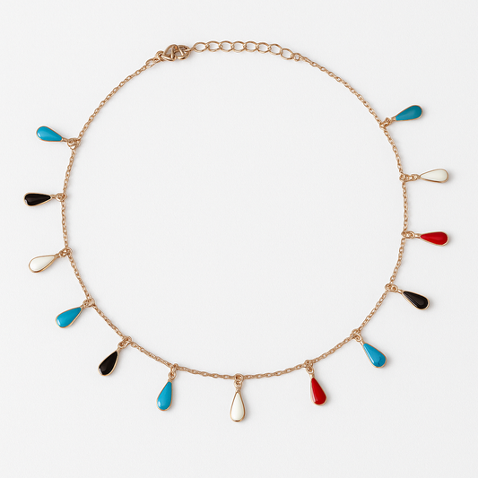Tear Drop Dangle Choker | Waterproof Anti-Tarnish Multi-Colored Gold Plated Necklace