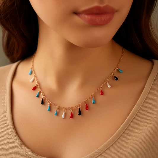 Tear Drop Dangle Choker | Waterproof Anti-Tarnish Multi-Colored Gold Plated Necklace