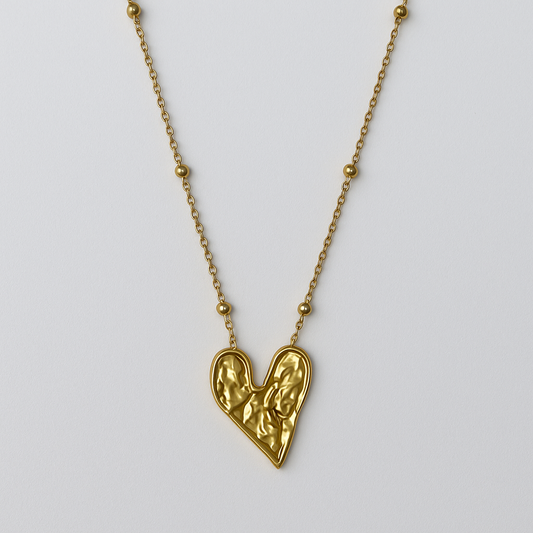 Organic Heart Necklace | Waterproof Anti-Tarnish Gold Plated Textured Pendant