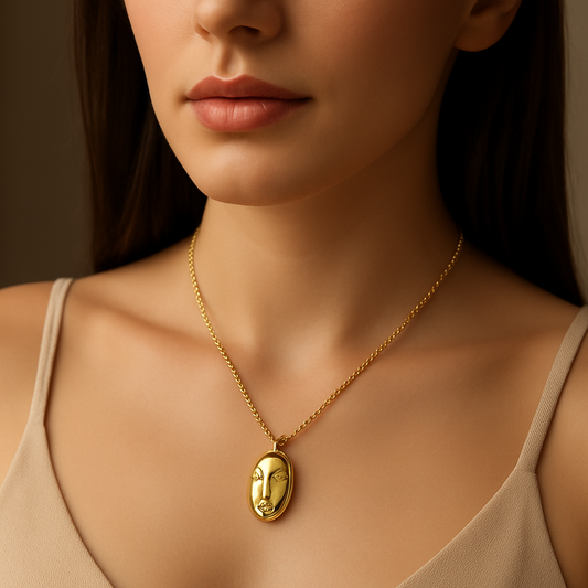 The "Contemplation Charm" Gold Face Pendant Necklace