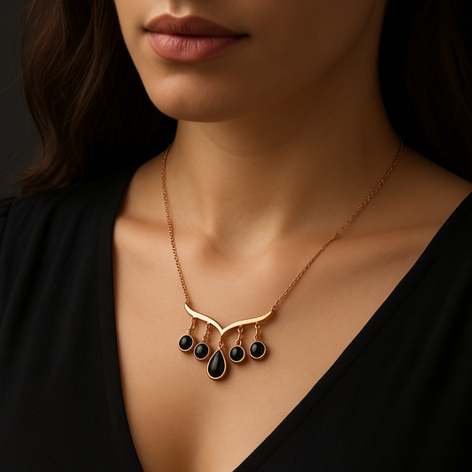 The Onyx Cascade Rose Gold Drop Necklace