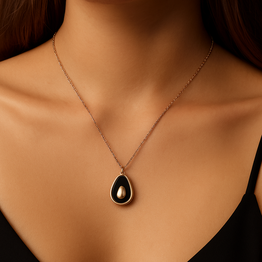 Rose Gold & Black Onyx Teardrop Harmony Pendant Necklace