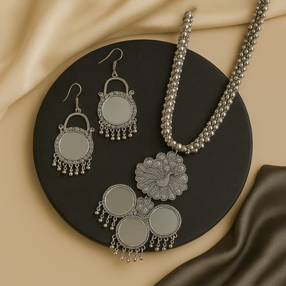 Boho Chic Oxidized Mirror Jewellery Set