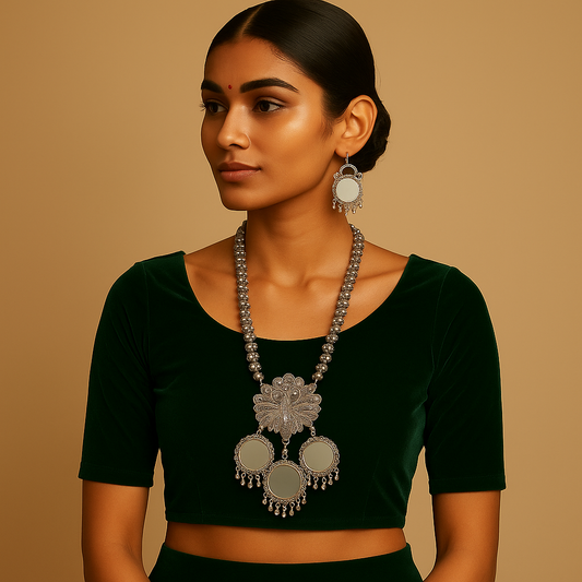 Boho Chic Oxidized Mirror Jewellery Set