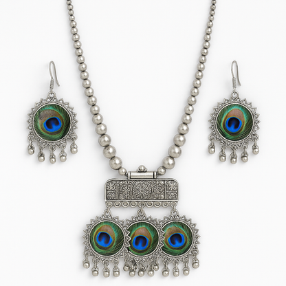 Regal Peacock Oxidized Choker & Earring Set