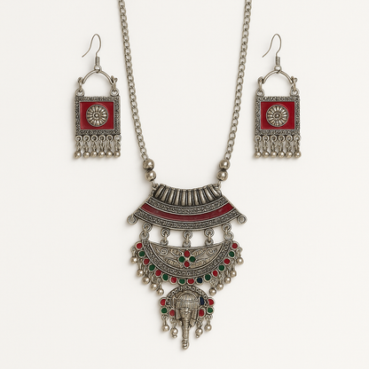 Gaja Heritage Oxidized Silver-Plated Necklace Set