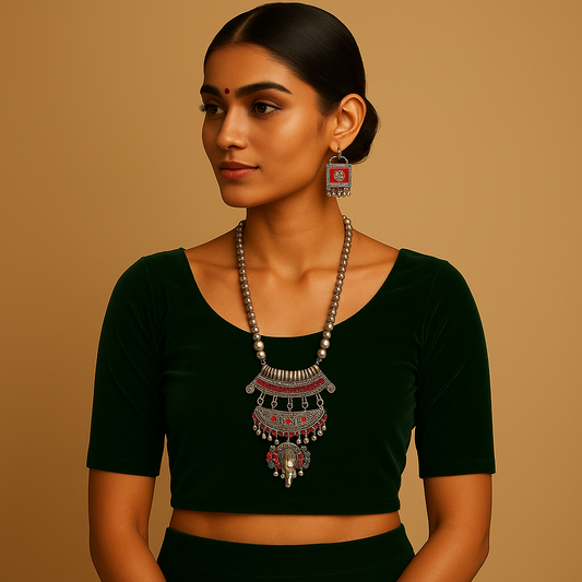 Gaja Heritage Oxidized Silver-Plated Necklace Set
